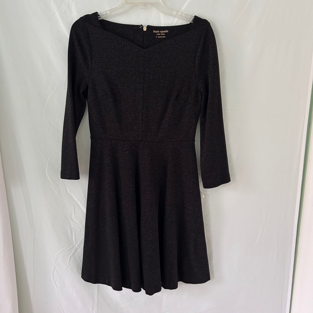 Kate Spade New York Black Sparkle Fit and Flare‎ Long Sleeve Dress Size 4